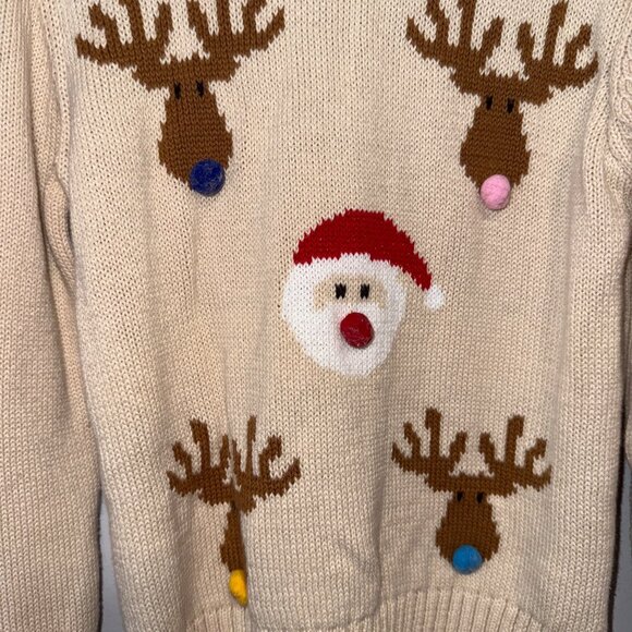 Holiday Time Beige Reindeer & Santa Knit Sweater 5T - Picture 3 of 7